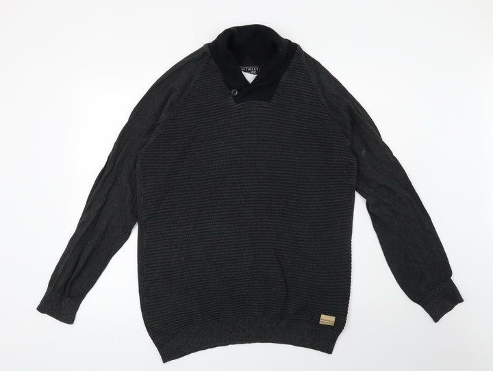 F&F Mens Grey Striped  Pullover Jumper Size L