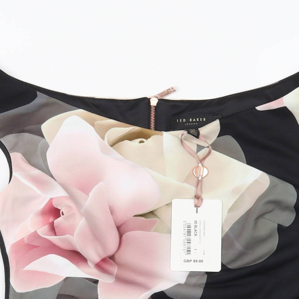 Ted Baker Womens Black Floral  Basic Blouse Size S