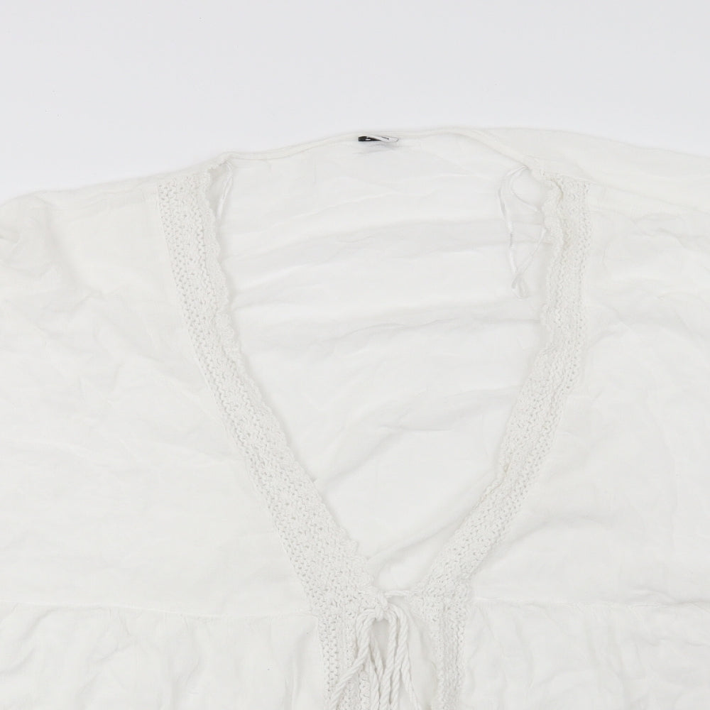 F&F Womens White Geometric  Kimono Blouse Size L