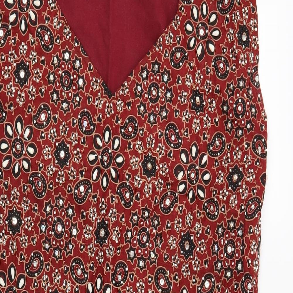 Preworn Womens Red Geometric  Tunic Blouse Size M