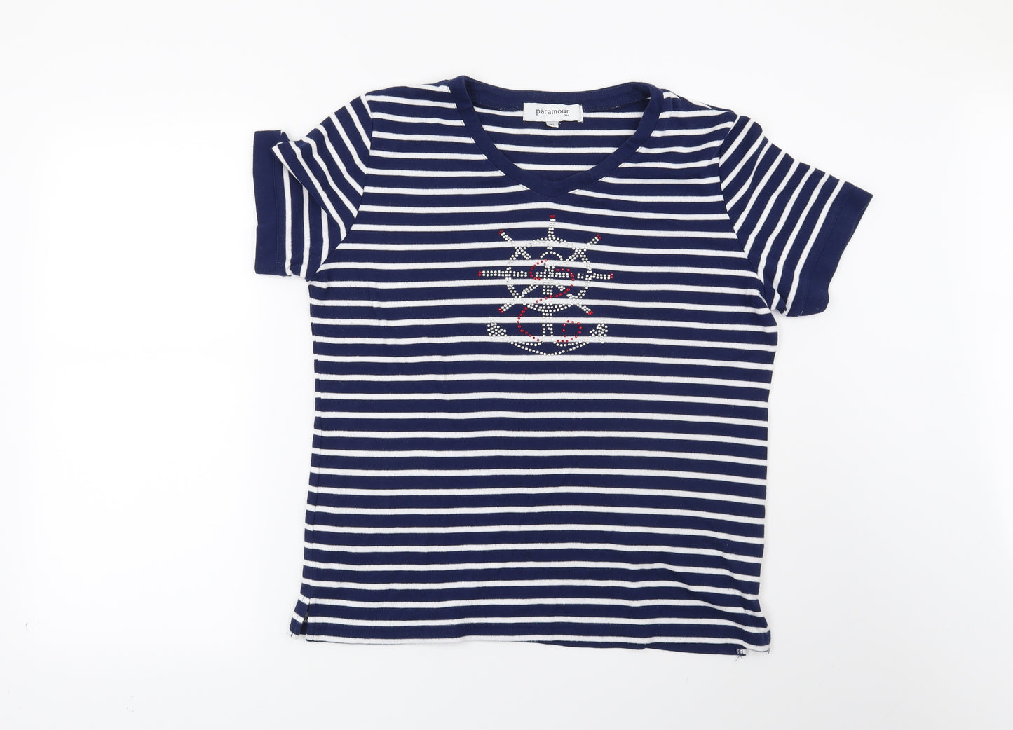 Paramour Womens Blue Striped  Basic Blouse Size XL  - Nautical