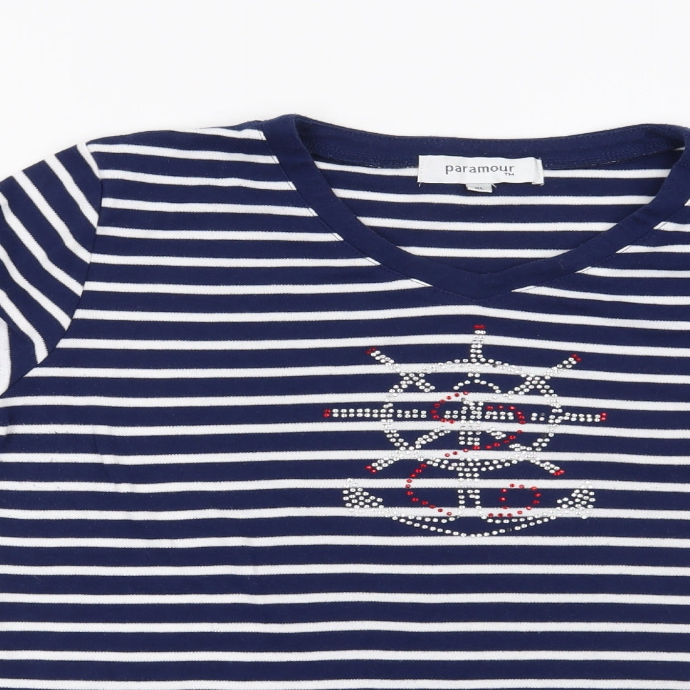 Paramour Womens Blue Striped  Basic Blouse Size XL  - Nautical