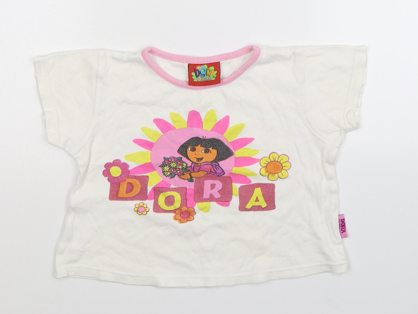 Dora the Explorer Girls White   Basic T-Shirt Size 4-5 Years
