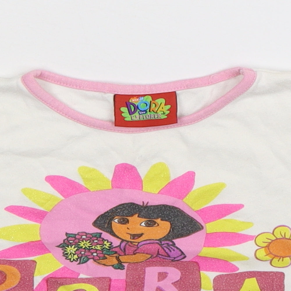 Dora the Explorer Girls White   Basic T-Shirt Size 4-5 Years