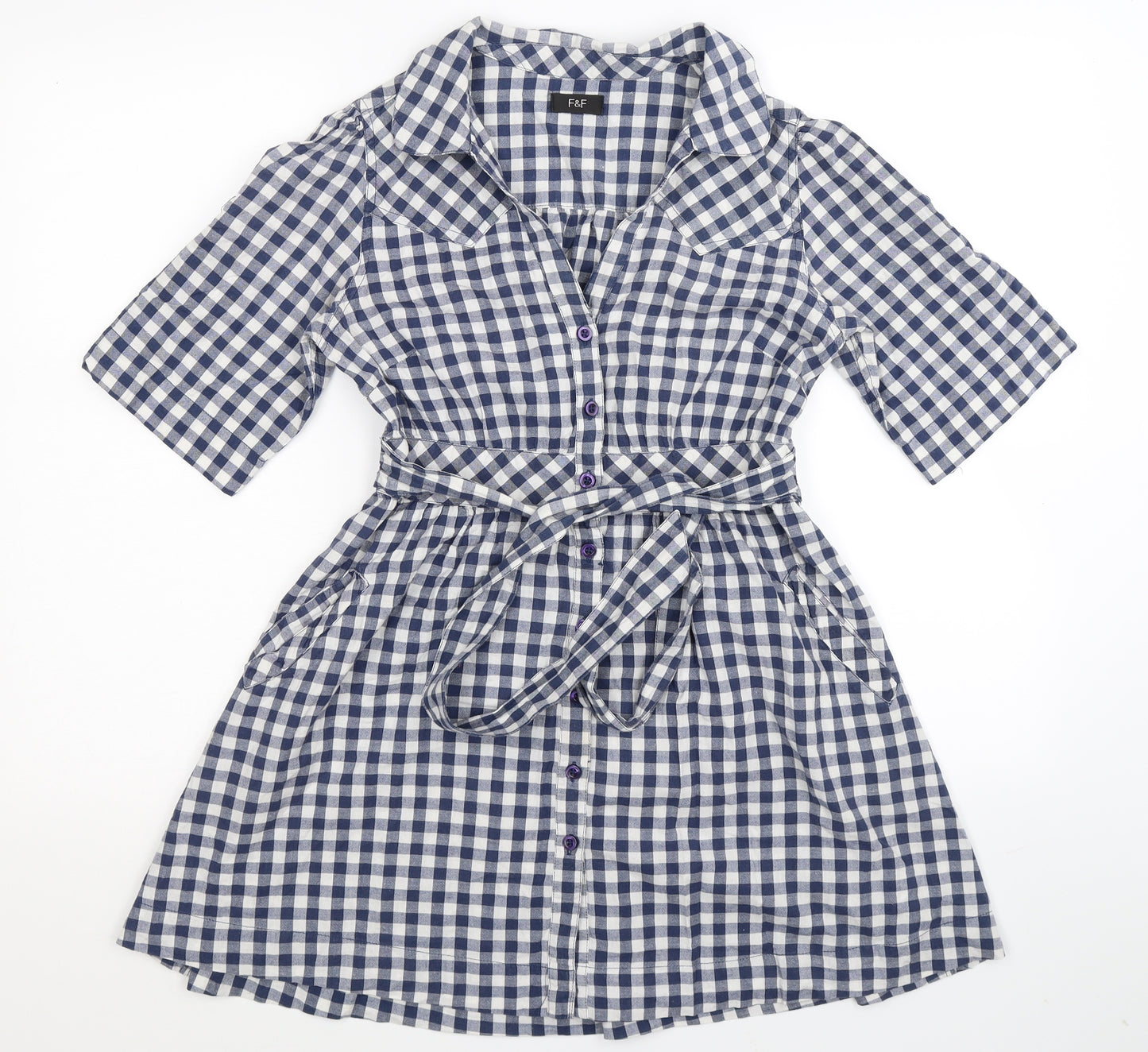 F&F Womens Blue Check  Shirt Dress  Size 8