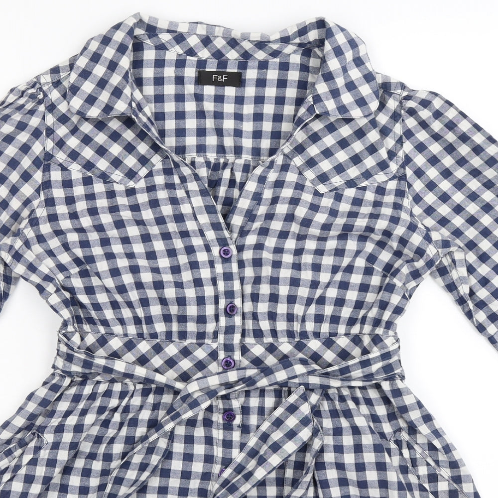 F&F Womens Blue Check  Shirt Dress  Size 8