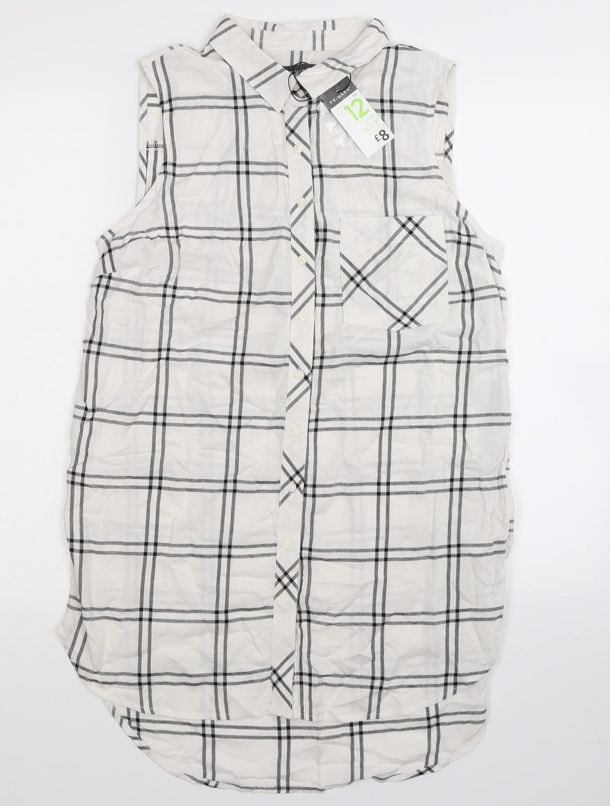 Primark Womens White Check  Shirt Dress  Size 12