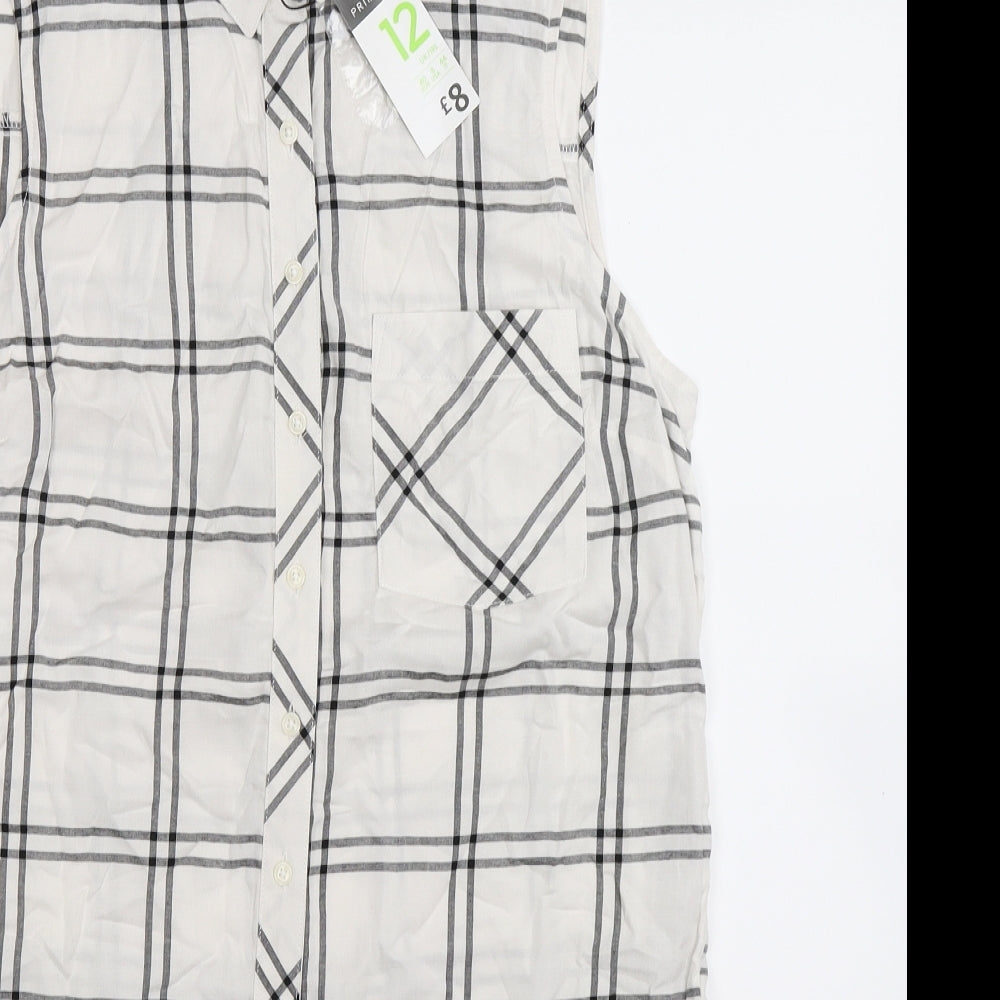 Primark Womens White Check  Shirt Dress  Size 12