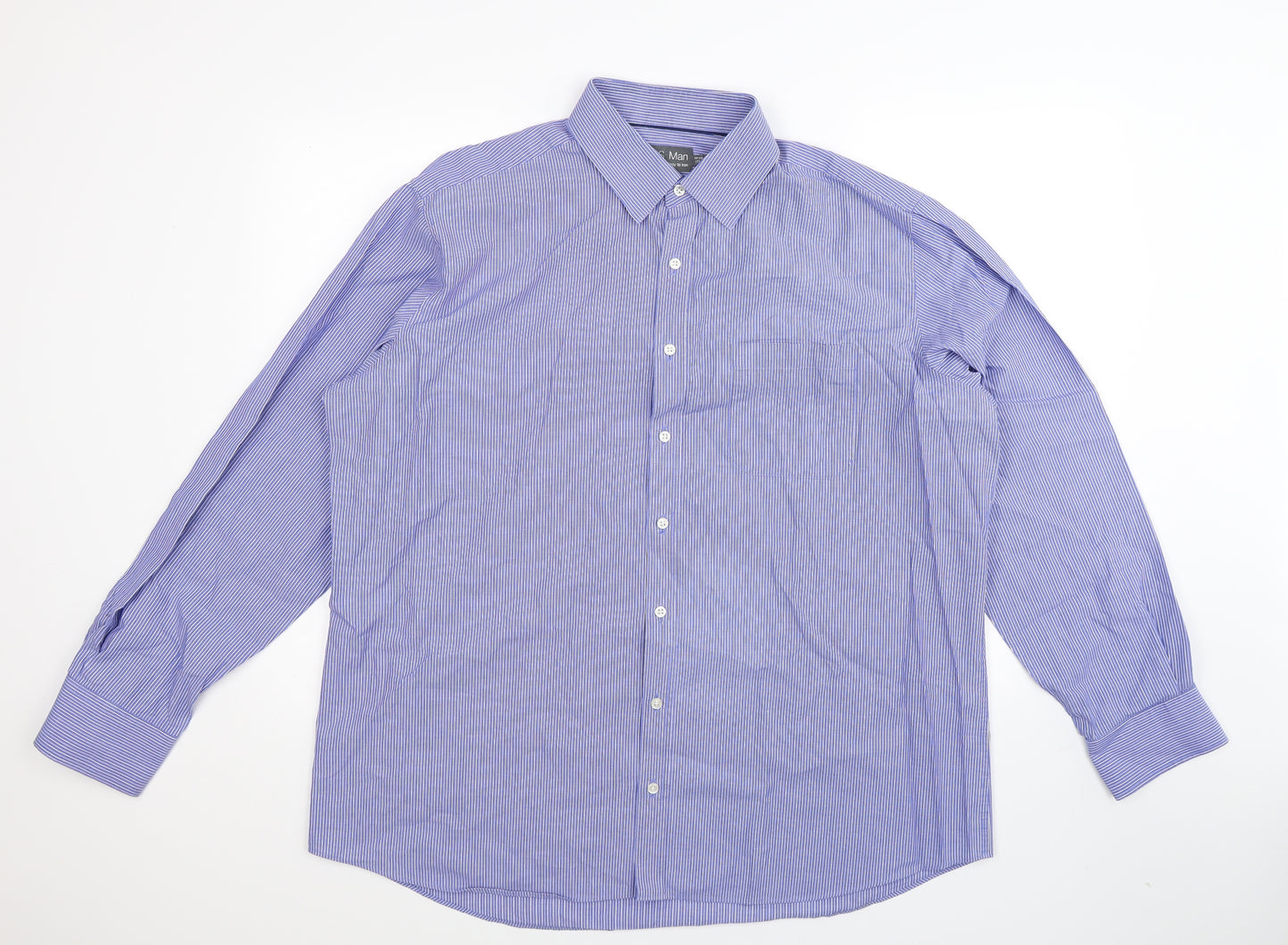 Marks and Spencer Mens Blue Striped   Dress Shirt Size 17