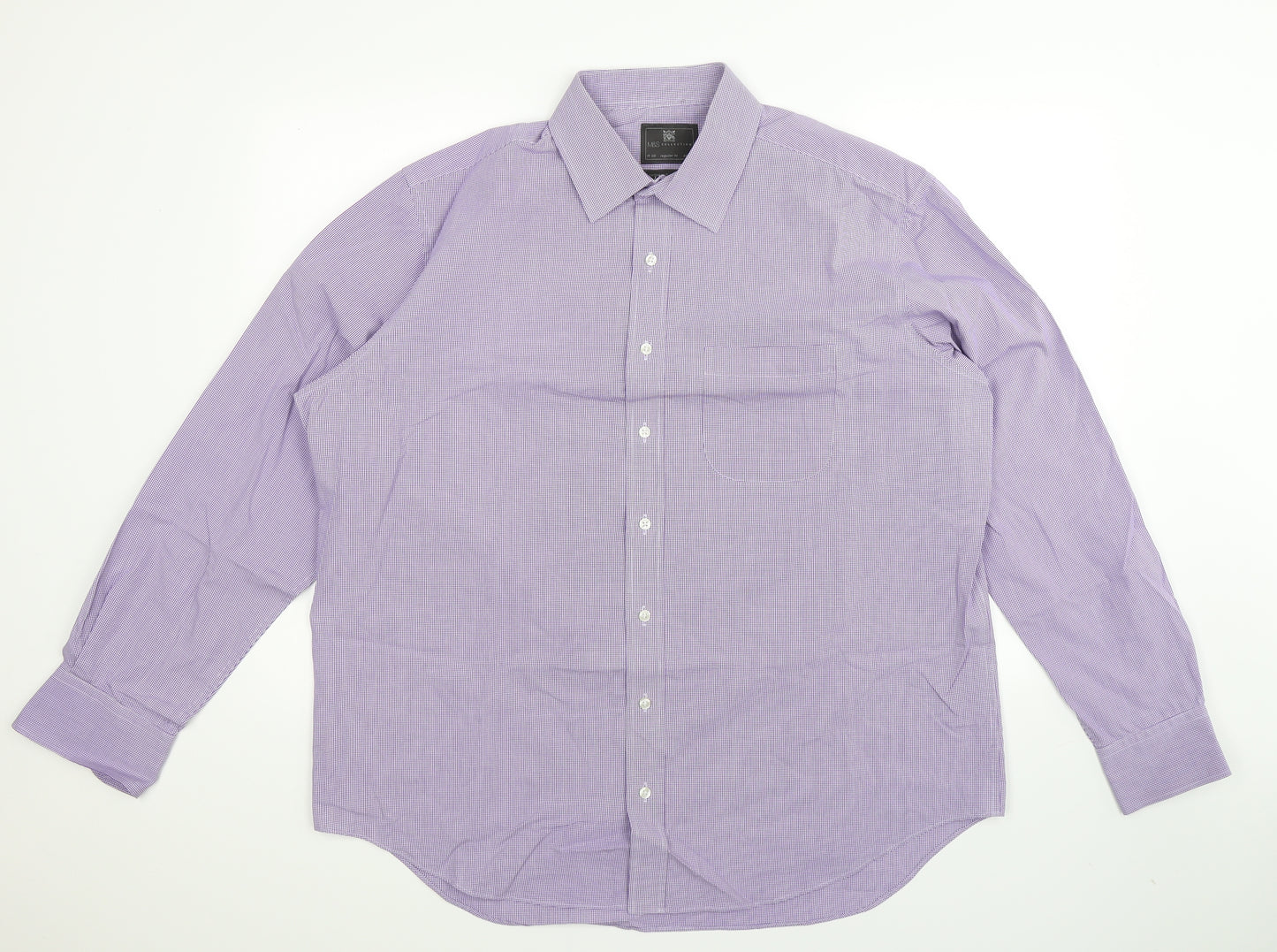 Marks and Spencer Mens Purple Check   Dress Shirt Size 17.5