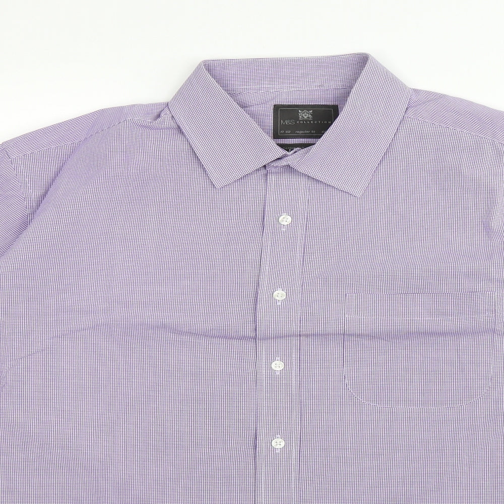 Marks and Spencer Mens Purple Check   Dress Shirt Size 17.5