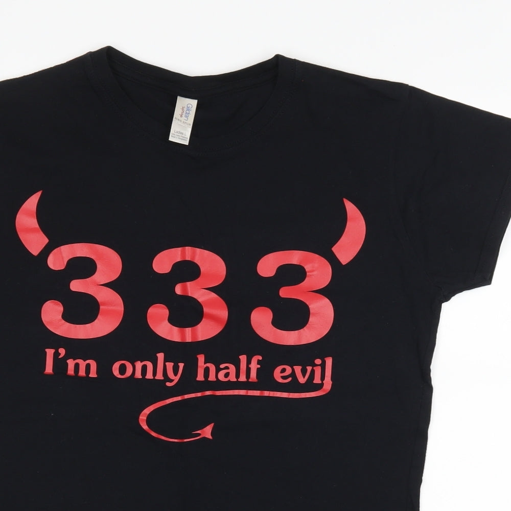 Gildan Womens Black   Basic T-Shirt Size L  - 333 I'm only half evil