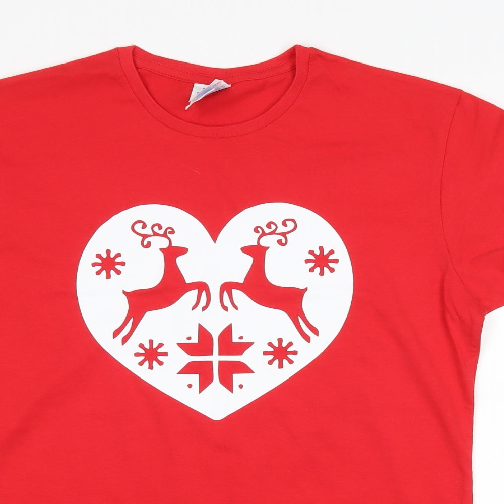 JHK Womens Red   Basic T-Shirt Size 2XL  - Reindeer