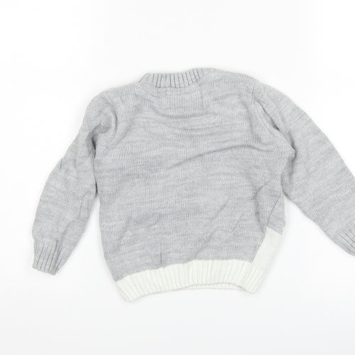 Preworn Girls Grey   Pullover Jumper Size 3-4 Years  - christmas penguin