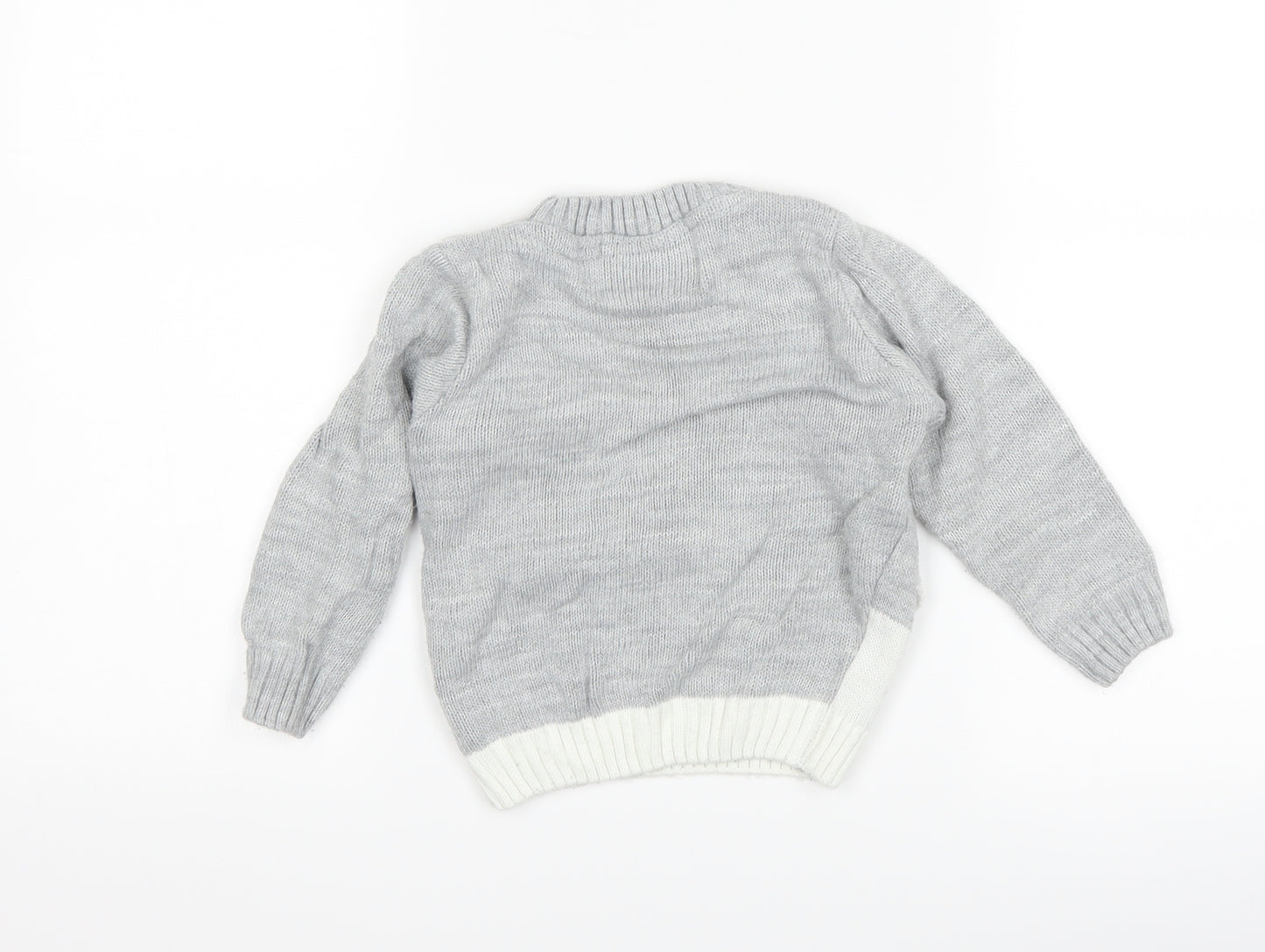 Preworn Girls Grey   Pullover Jumper Size 3-4 Years  - christmas penguin