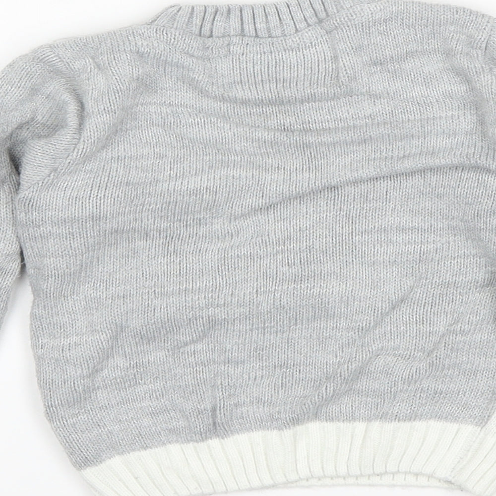 Preworn Girls Grey   Pullover Jumper Size 3-4 Years  - christmas penguin