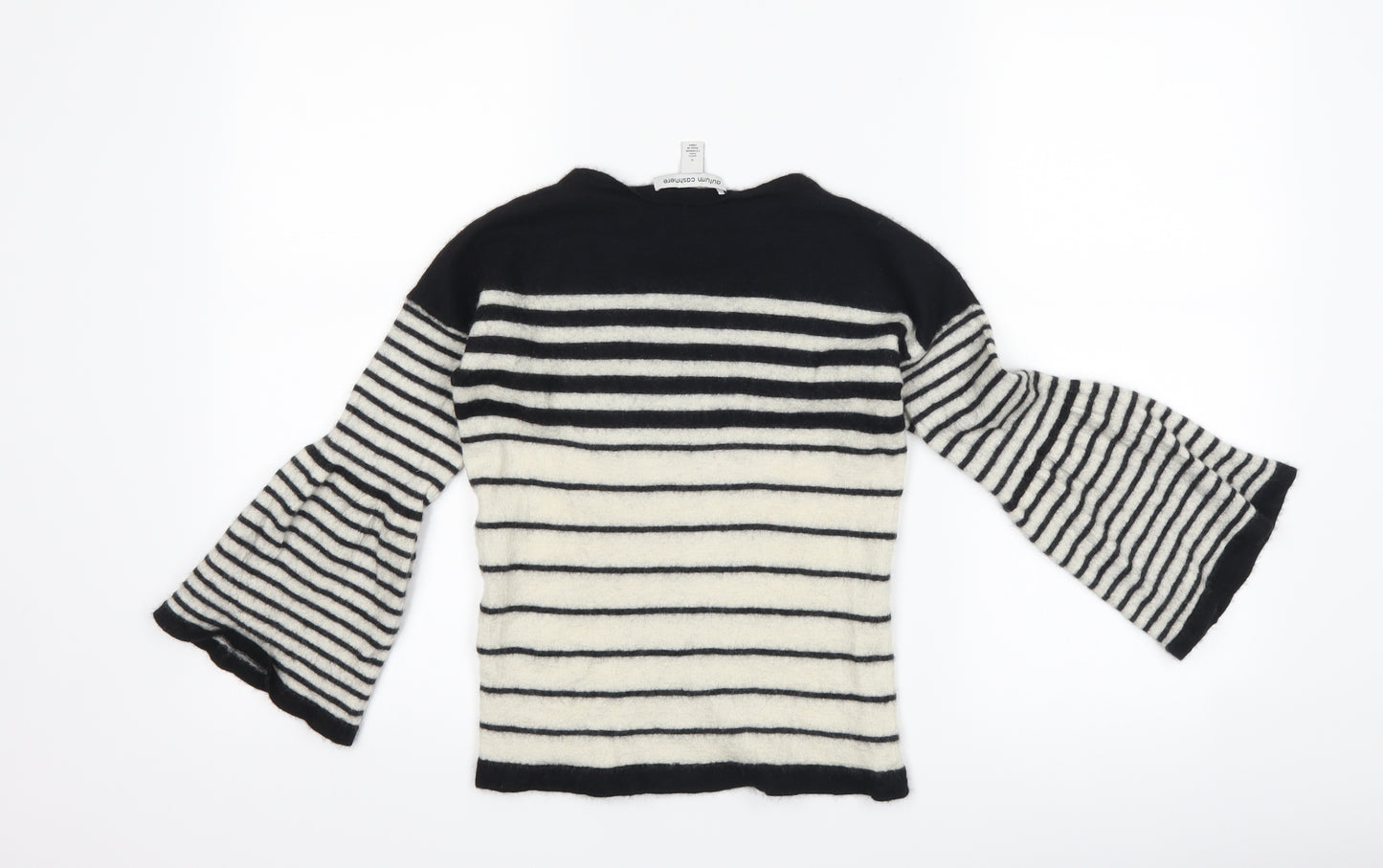 Autumn Cashmere Womens Black Striped  Pullover Jumper Size S