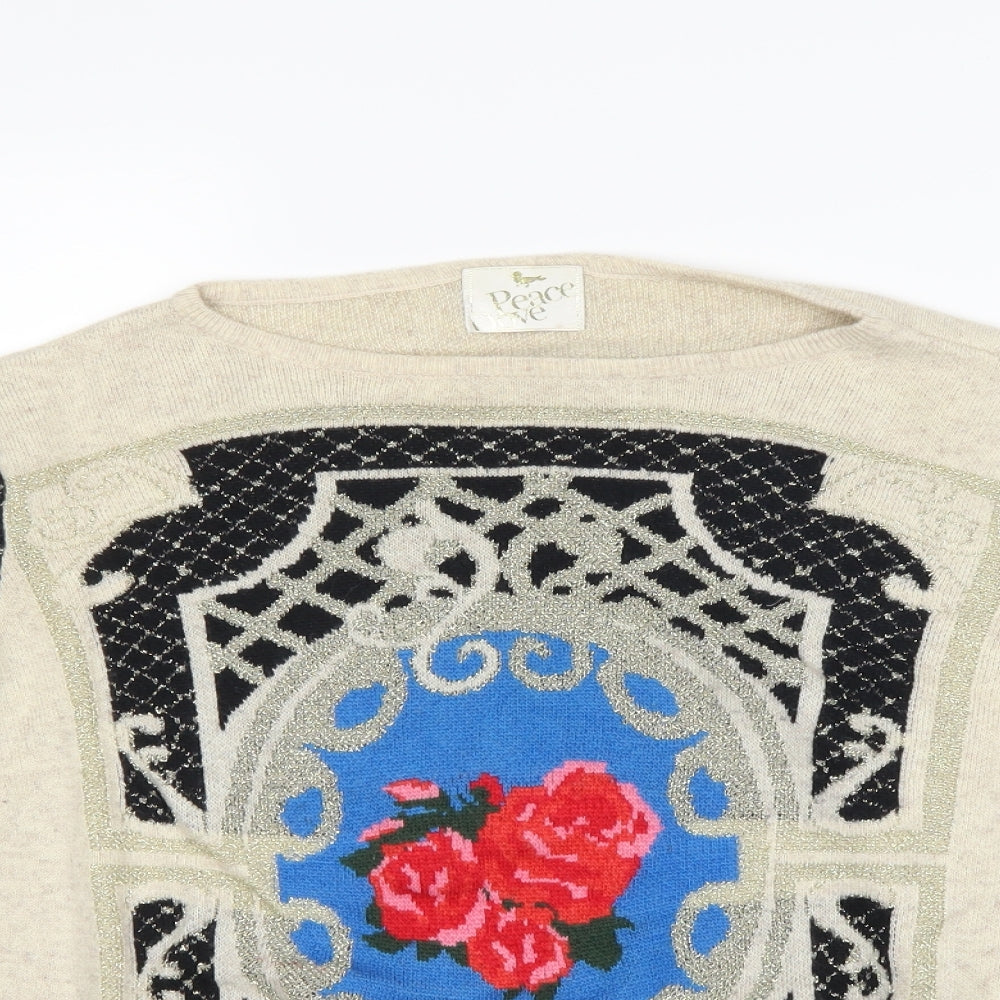 peace dove Womens Beige Geometric  Pullover Jumper Size S