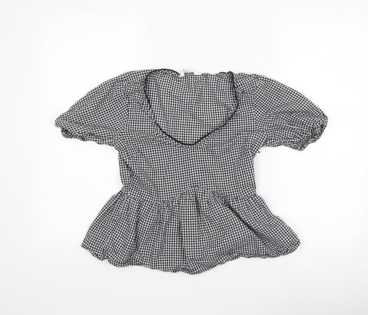 Miss Selfridge Womens Black Check Basic T-Shirt Size 8