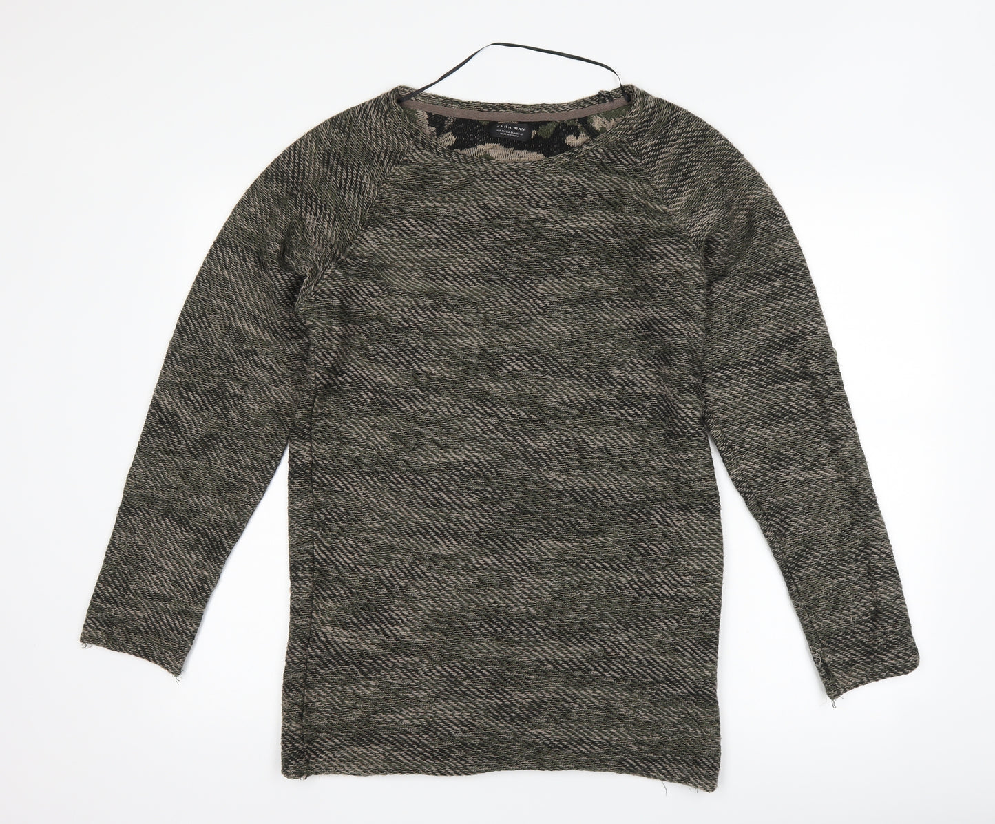 Zara Mens Green Camouflage  Pullover Jumper Size M