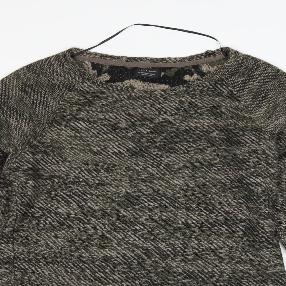 Zara Mens Green Camouflage  Pullover Jumper Size M