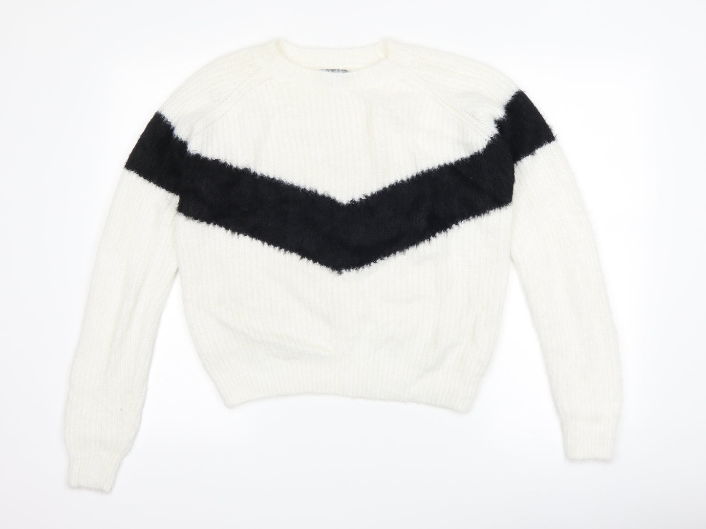 Primark Womens White Striped  Pullover Jumper Size S