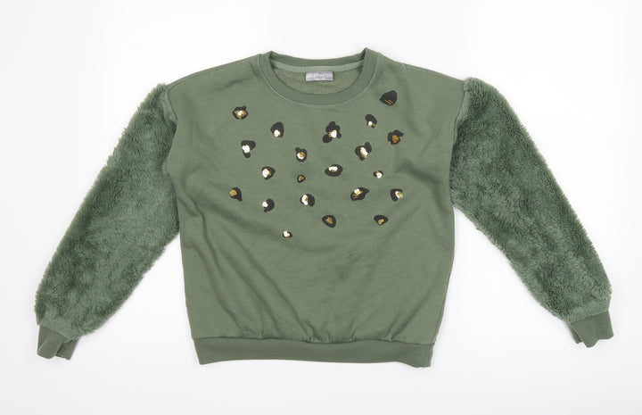 Girls Destination Girls Green Animal Print  Pullover Sweatshirt Size 11-12 Years