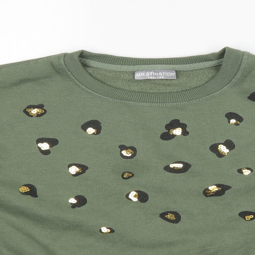 Girls Destination Girls Green Animal Print  Pullover Sweatshirt Size 11-12 Years