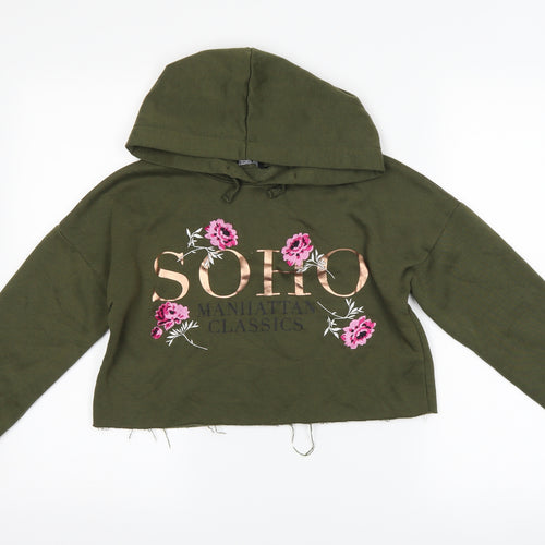 New Look Girls Green Floral  Pullover Hoodie Size 10-11 Years  - cropped