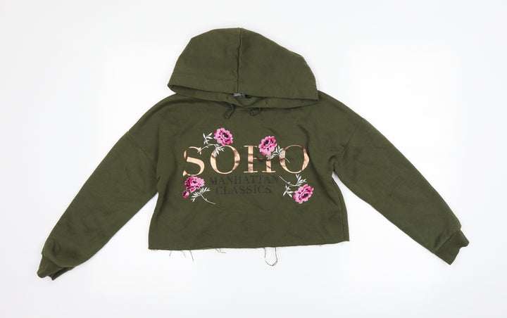 New Look Girls Green Floral  Pullover Hoodie Size 10-11 Years  - cropped