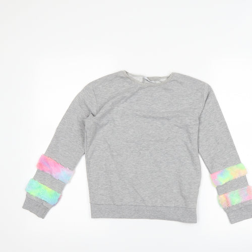 Matalan Girls Grey Striped  Pullover Sweatshirt Size 10 Years