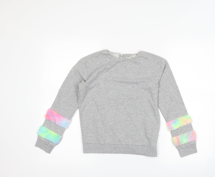 Matalan Girls Grey Striped Pullover Sweatshirt Size 10 Years