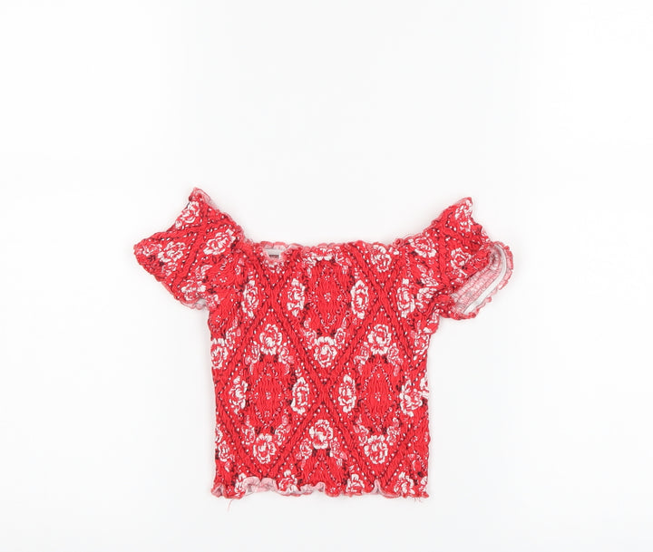 New Look Girls Red Geometric Cropped T-Shirt Size 9 Years