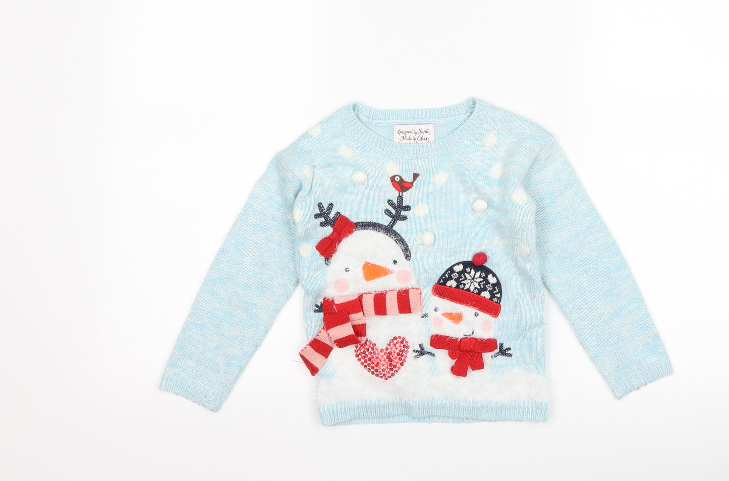George Girls Blue   Pullover Jumper Size 3-4 Years  - Christmas Snowman