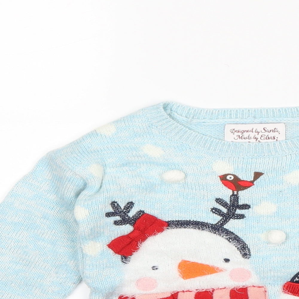 George Girls Blue   Pullover Jumper Size 3-4 Years  - Christmas Snowman