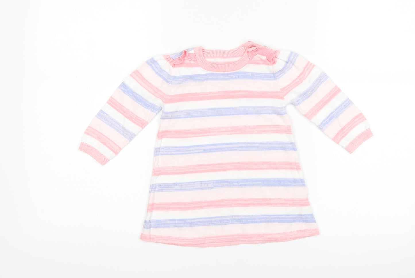 Nutmeg Girls White Striped  Pullover Jumper Size 9-12 Months