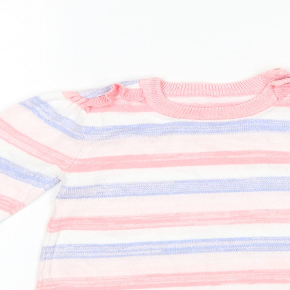 Nutmeg Girls White Striped  Pullover Jumper Size 9-12 Months