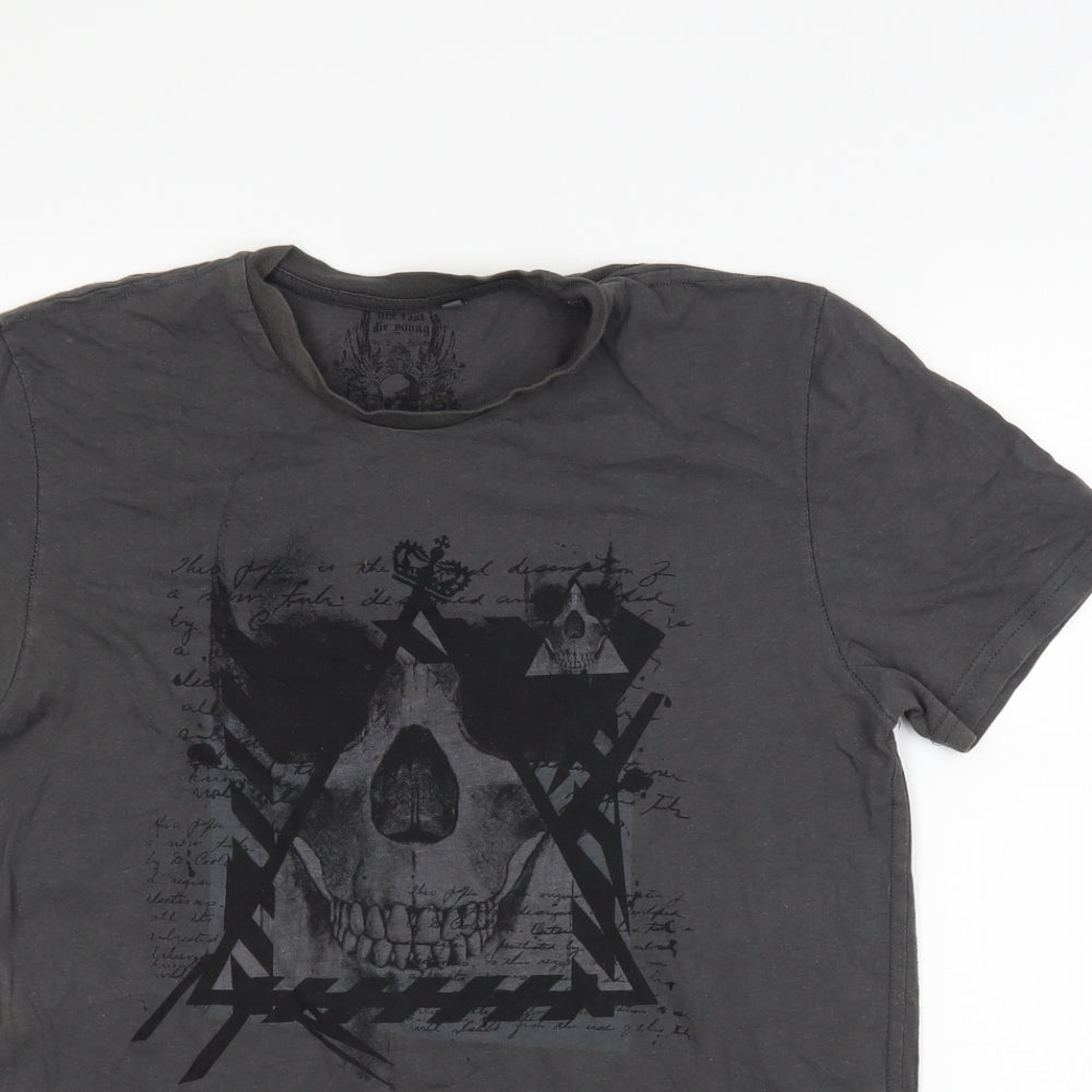 Preworn Mens Grey    T-Shirt Size M  - skull