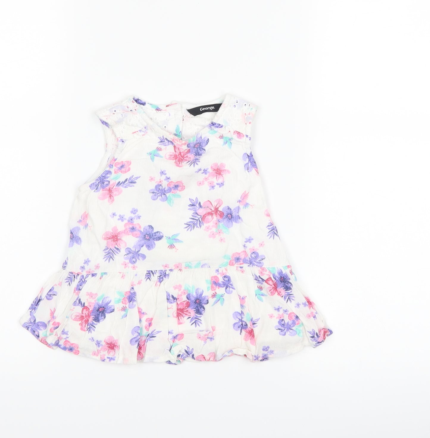 George Girls White Floral  Basic Tank Size 18-24 Months