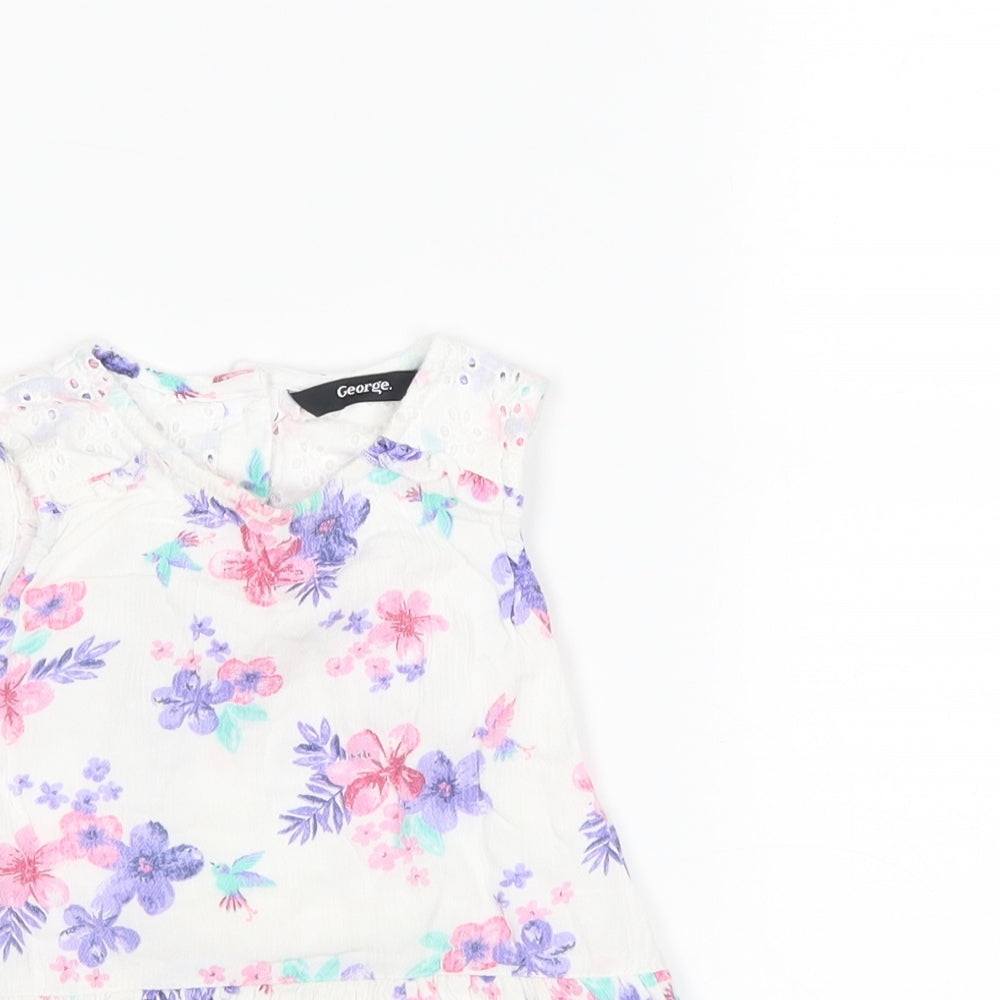 George Girls White Floral  Basic Tank Size 18-24 Months