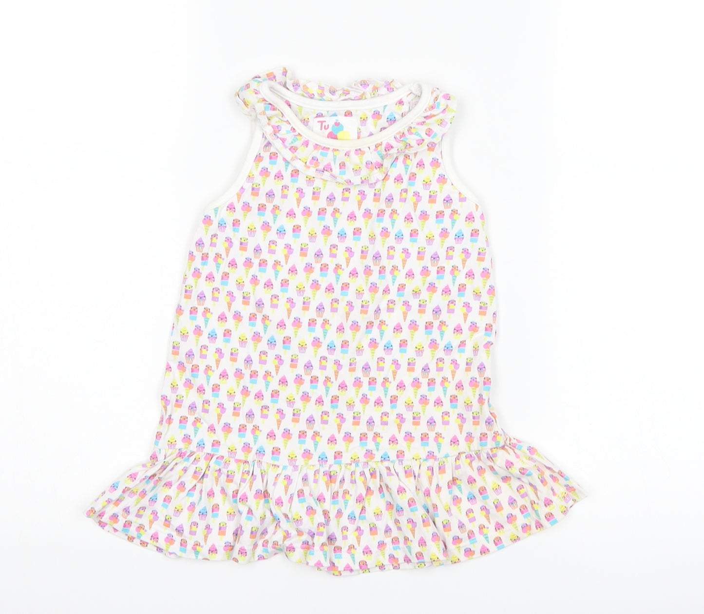 TU Girls White   Tank Dress  Size 12-18 Months  - Ice Cream