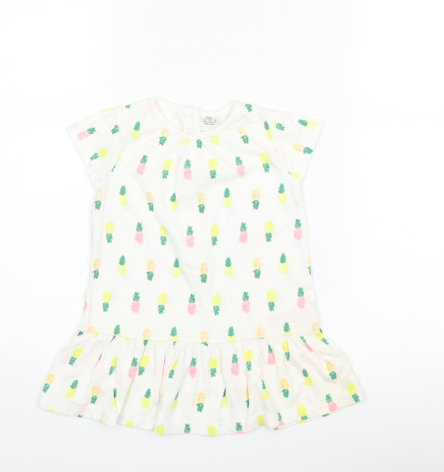 F&F Girls White   T-Shirt Dress  Size 12-18 Months  - Pineapple print