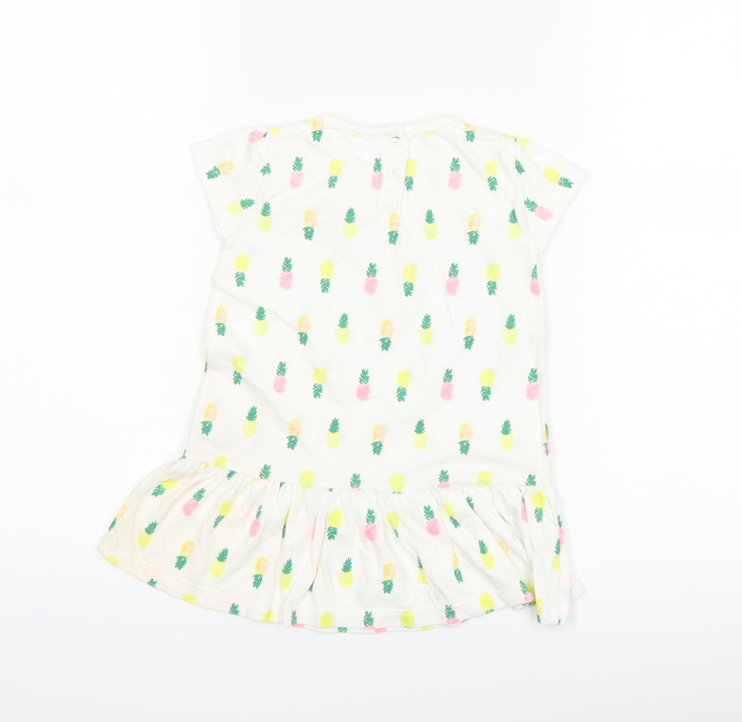 F&F Girls White   T-Shirt Dress  Size 12-18 Months  - Pineapple print