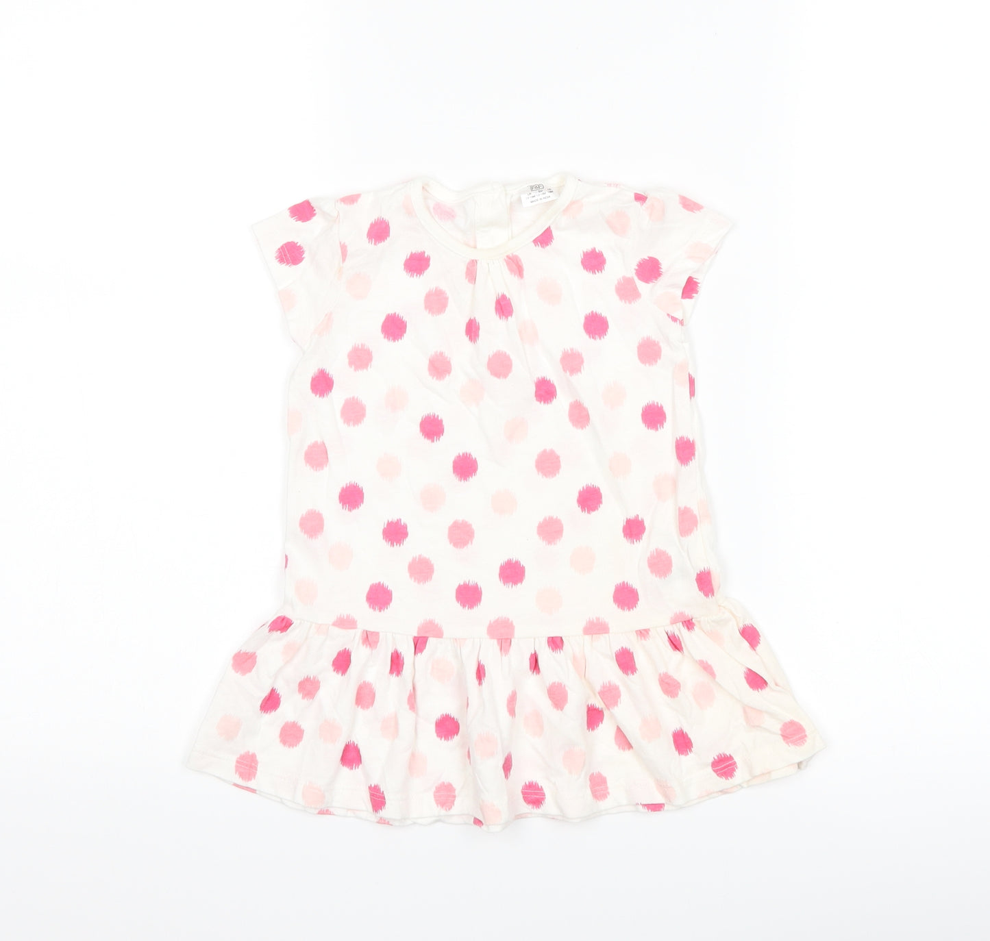 F&F Girls White Polka Dot  T-Shirt Dress  Size 12-18 Months