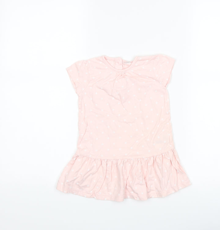 F&F Girls Pink Polka Dot T-Shirt Dress Size 12-18 Months