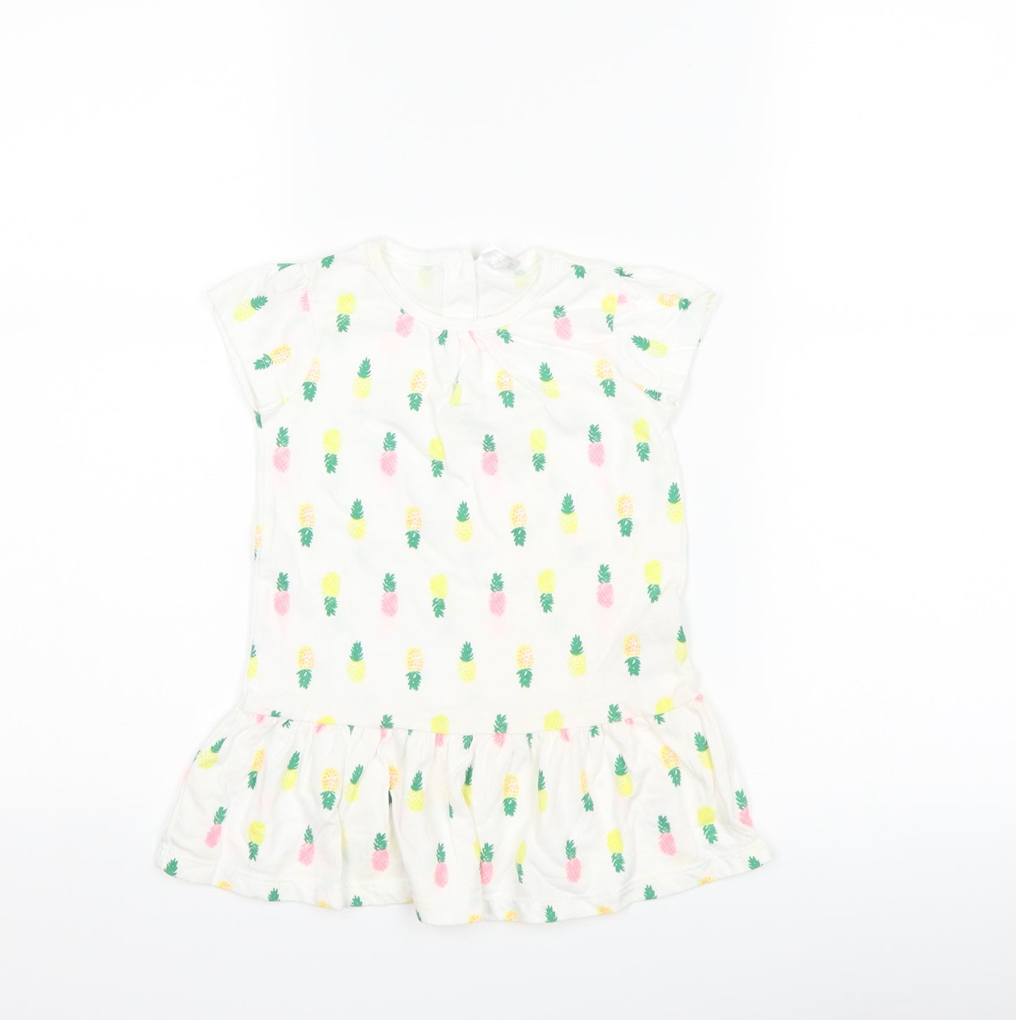 F&F Girls White   T-Shirt Dress  Size 12-18 Months  - Pineapple print