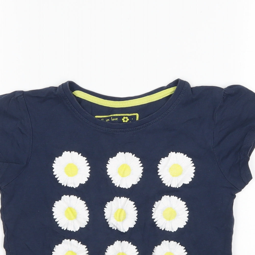 Young Dimension Girls Blue Floral  Basic T-Shirt Size 6-7 Years