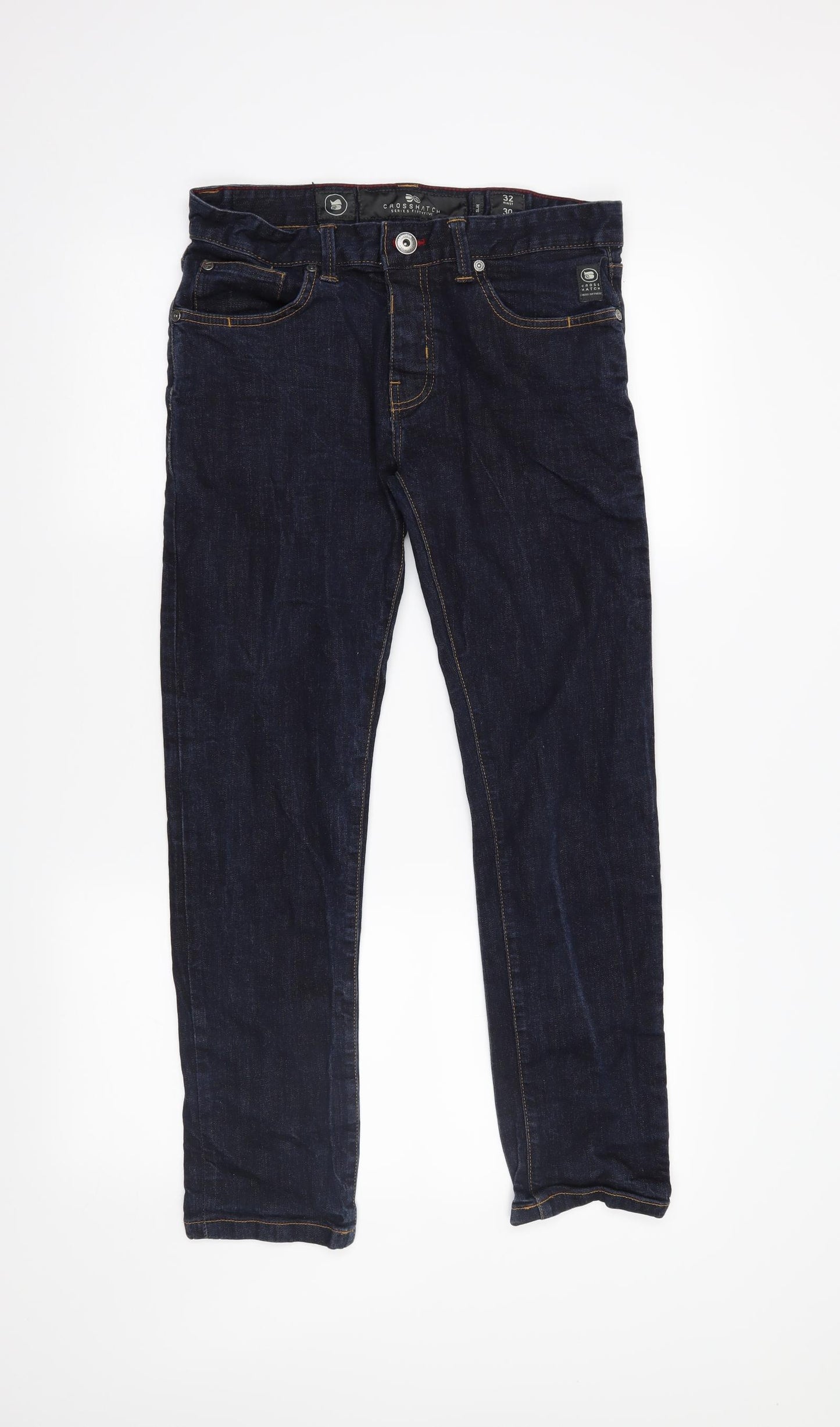 Crosshatch Mens Blue  Denim Straight Jeans Size 32 in L27 in
