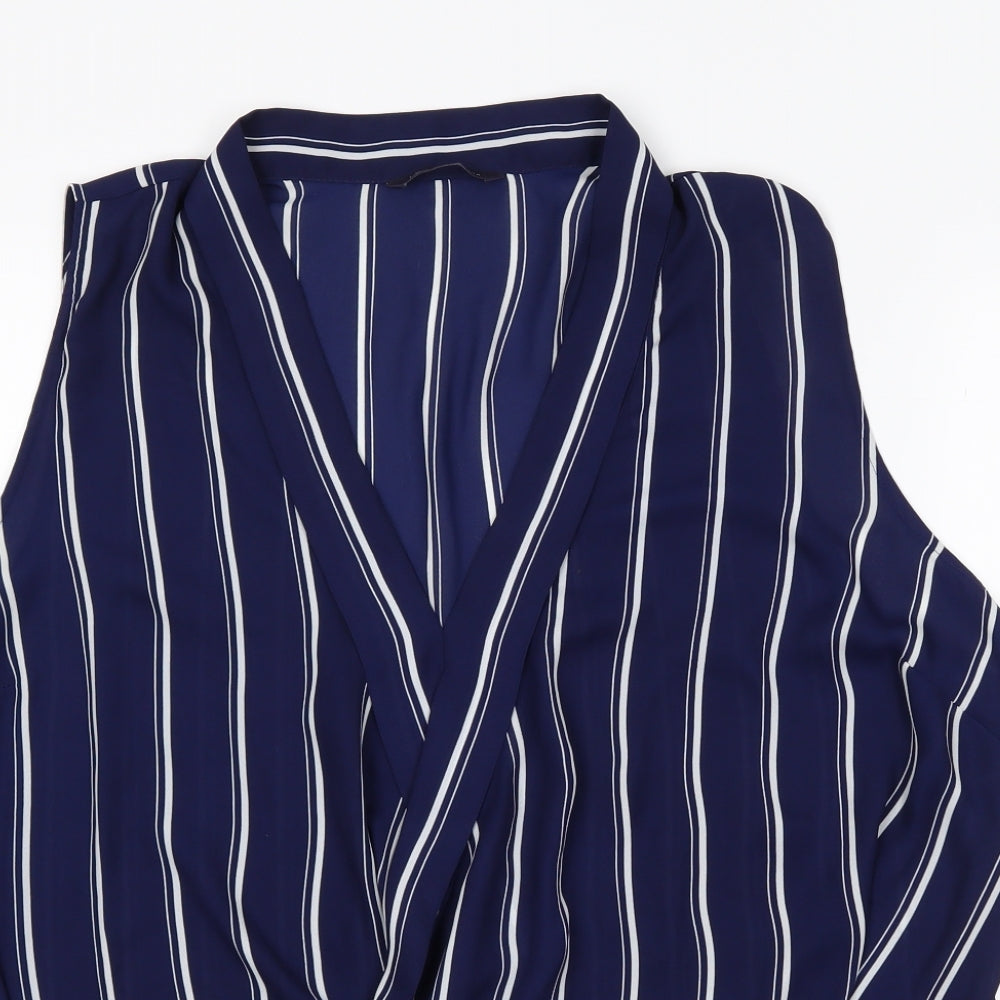M&S Womens Black Striped  Wrap Blouse Size 18