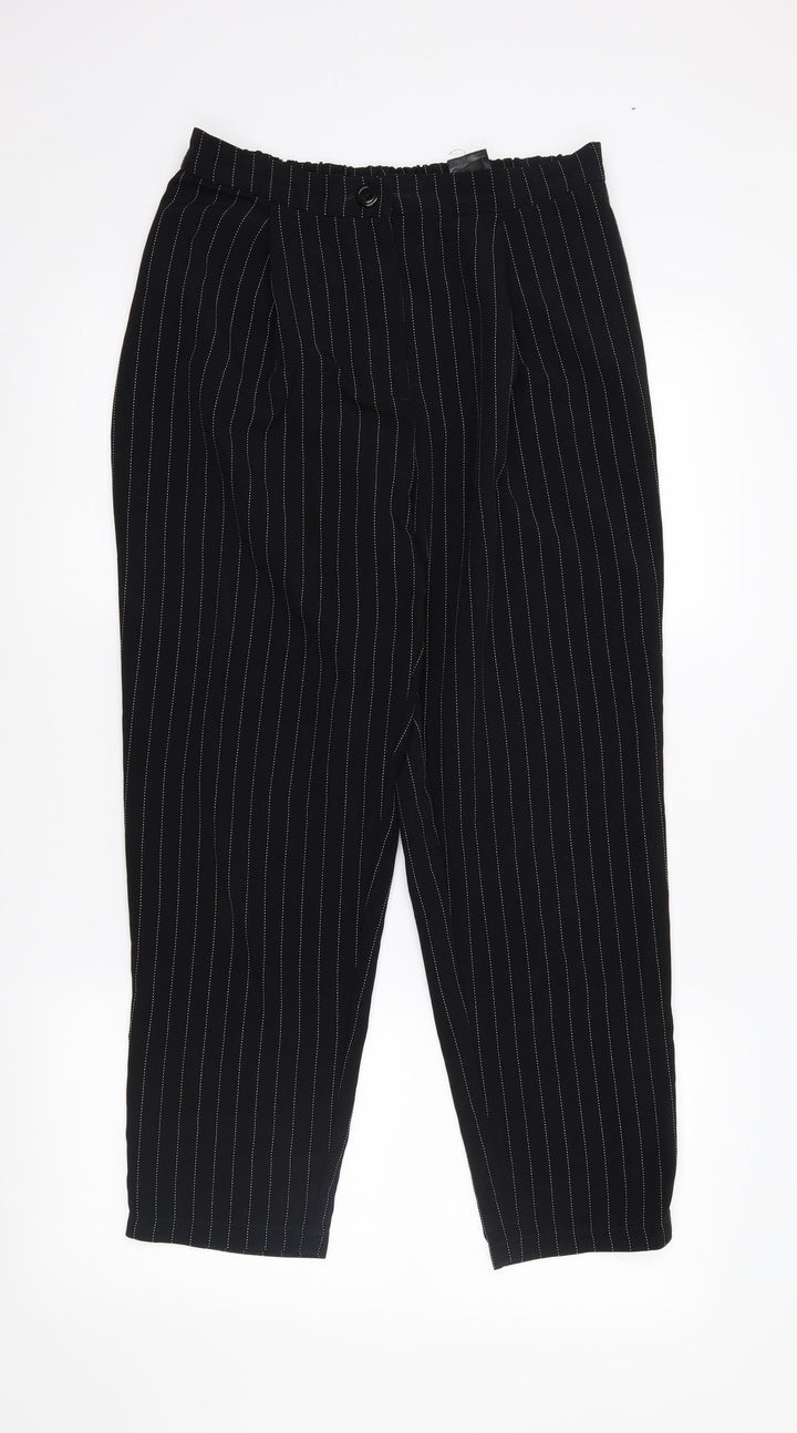 H&M Womens Black Striped Trousers Size 10 L25 in